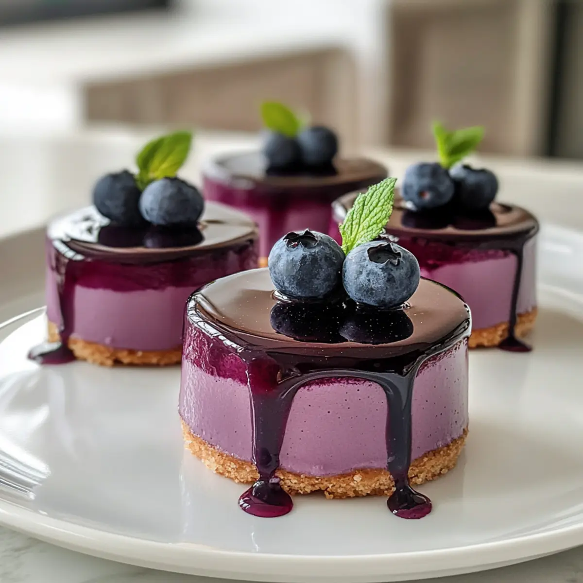 Irresistible Creamy Mini Blueberry Mousse Cakes with Mirror Glaze