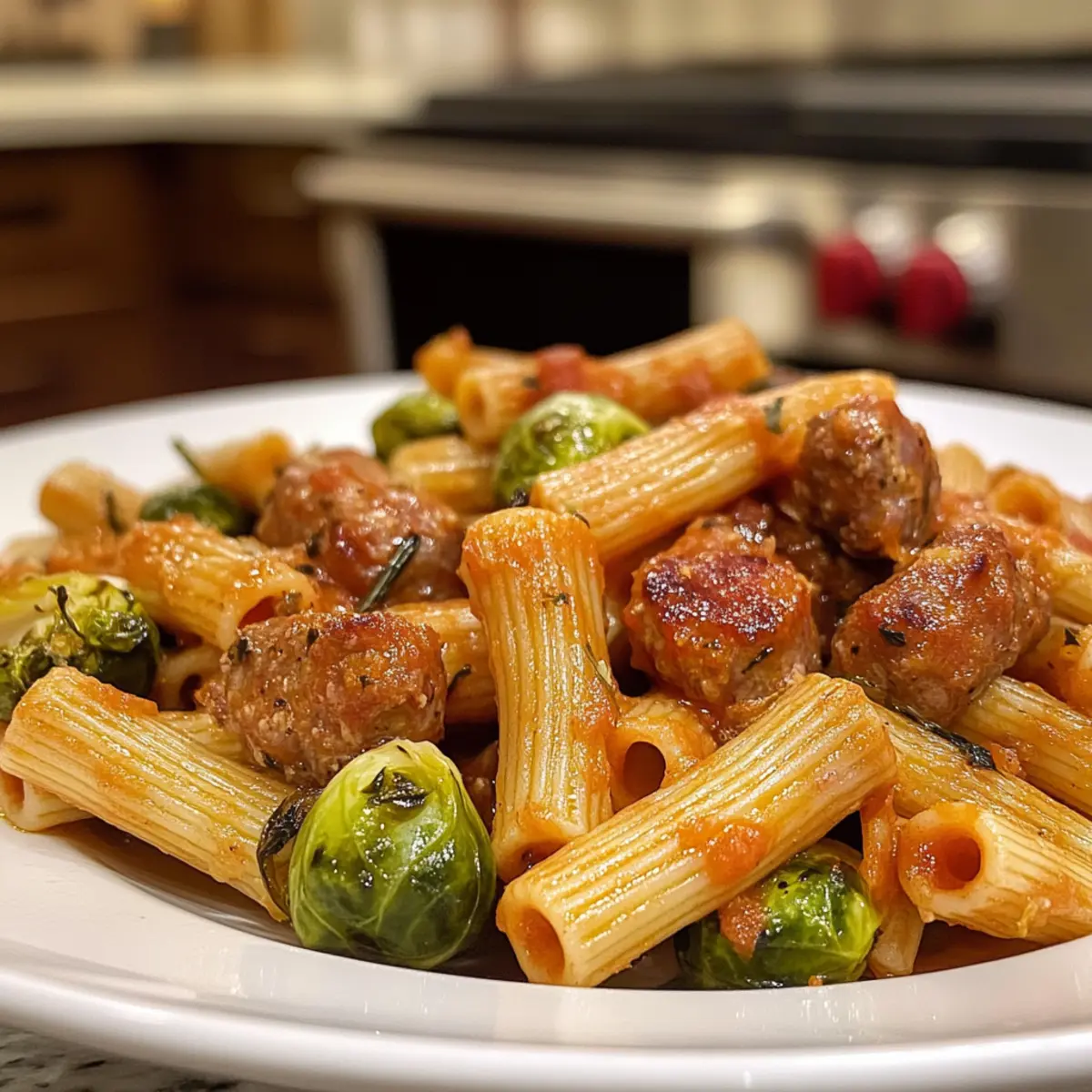 Cozy Ultimate Autumn Dinner: Sausage, Pasta, Brussels Sprouts Delight