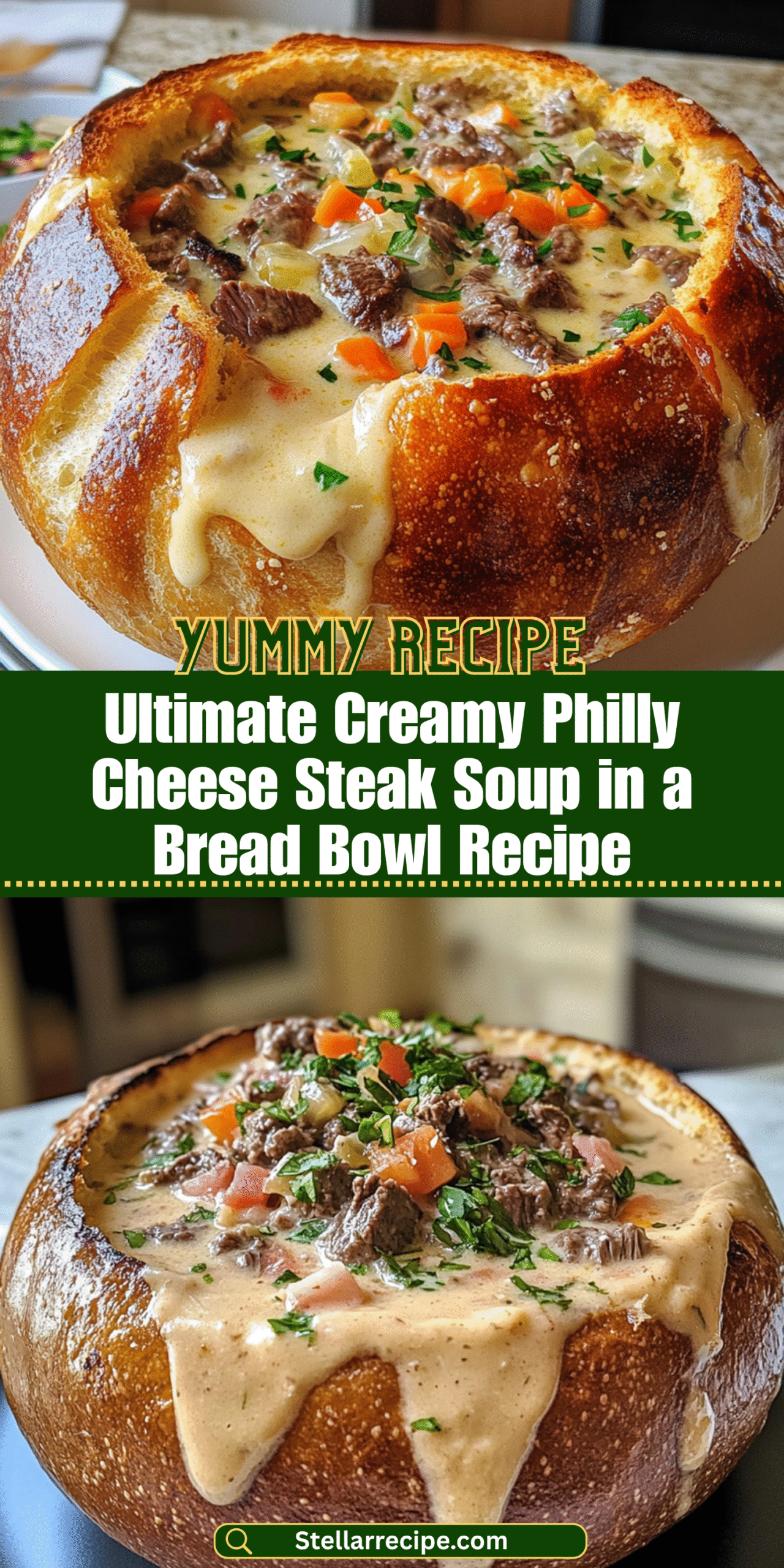 Ultimate Creamy Philly Cheese Steak Soup in a Bread Bowl Recipe