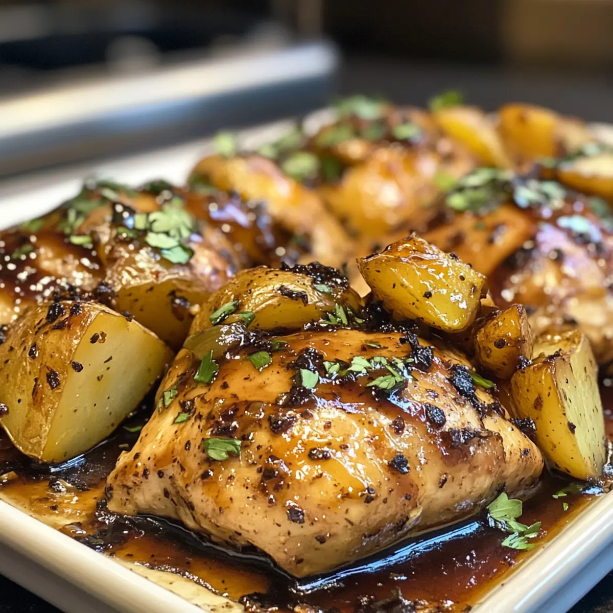 Irresistible Sheet Pan Savory Balsamic Chicken with Potatoes