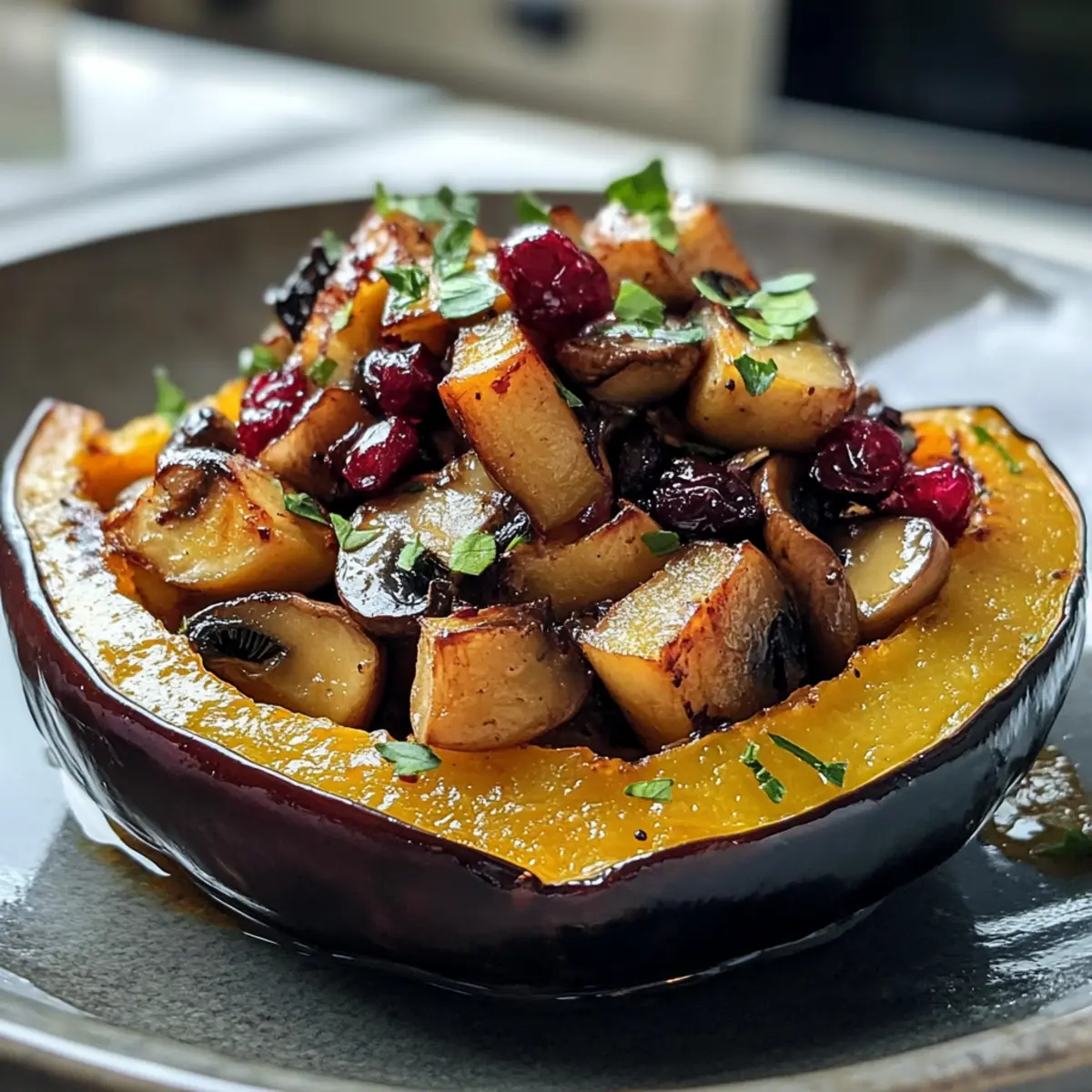 Irresistible Savory Stuffed Acorn Squash with Mushrooms & Cranberries