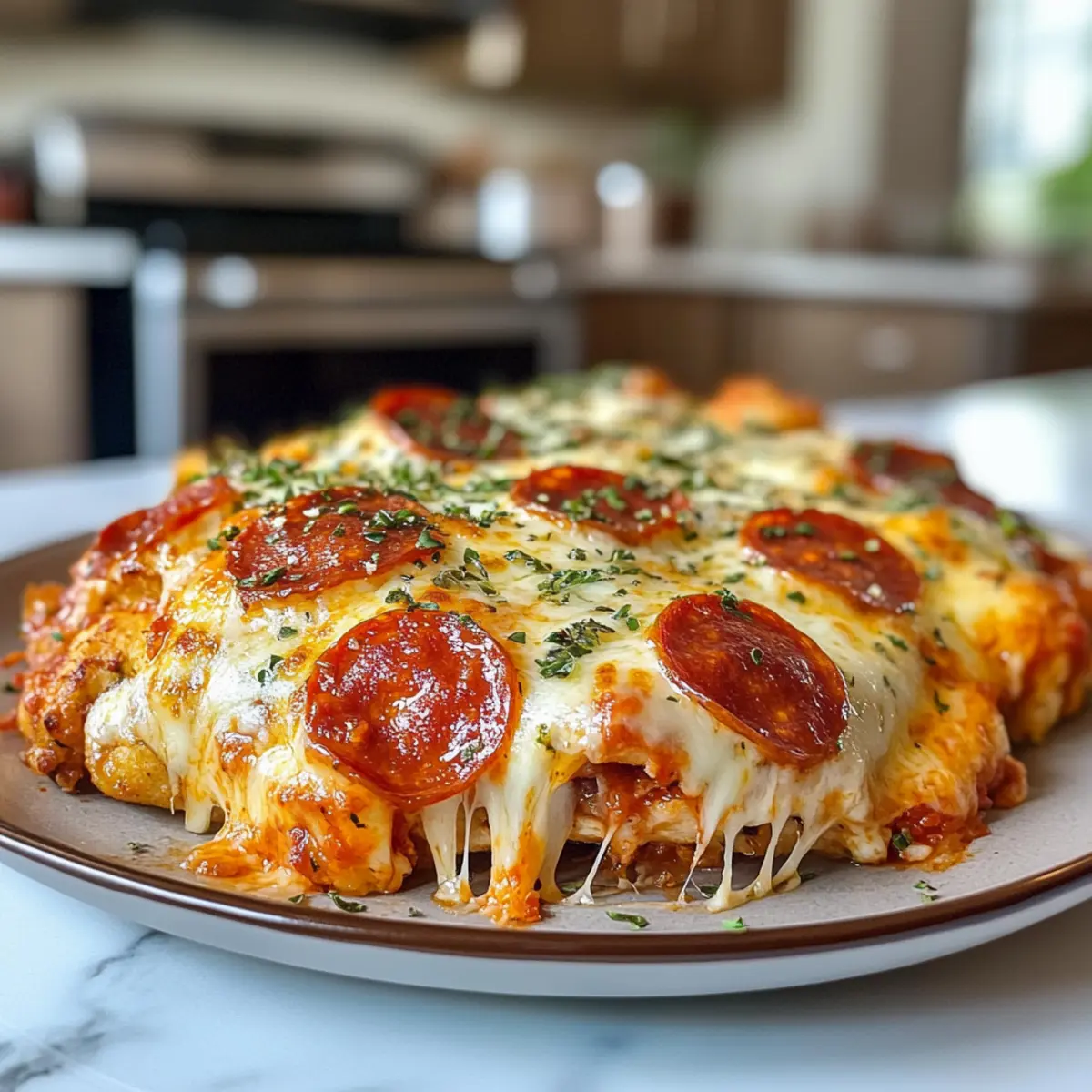 Irresistible Cheesy Pepperoni Pizza Chicken Bake