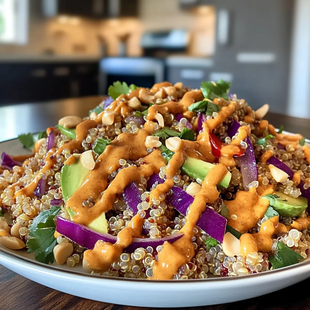 Crunchy Thai Quinoa Salad with Rich Peanut Dressing