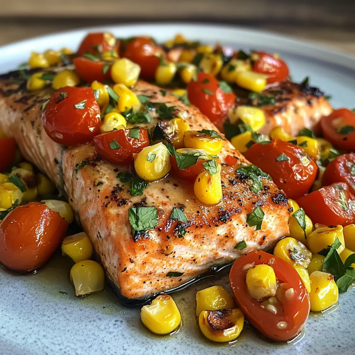 Flavor-Packed Zesty Oven-Seared Salmon With Corn and Tomatoes