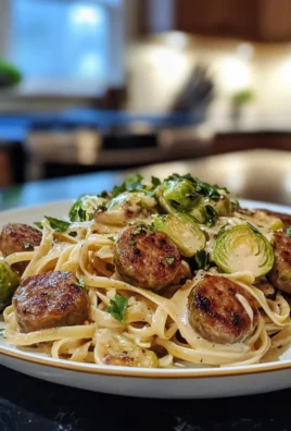 Cozy Autumn Dinner: Savory Sausage, Creamy Pasta, Brussels Sprouts Delight