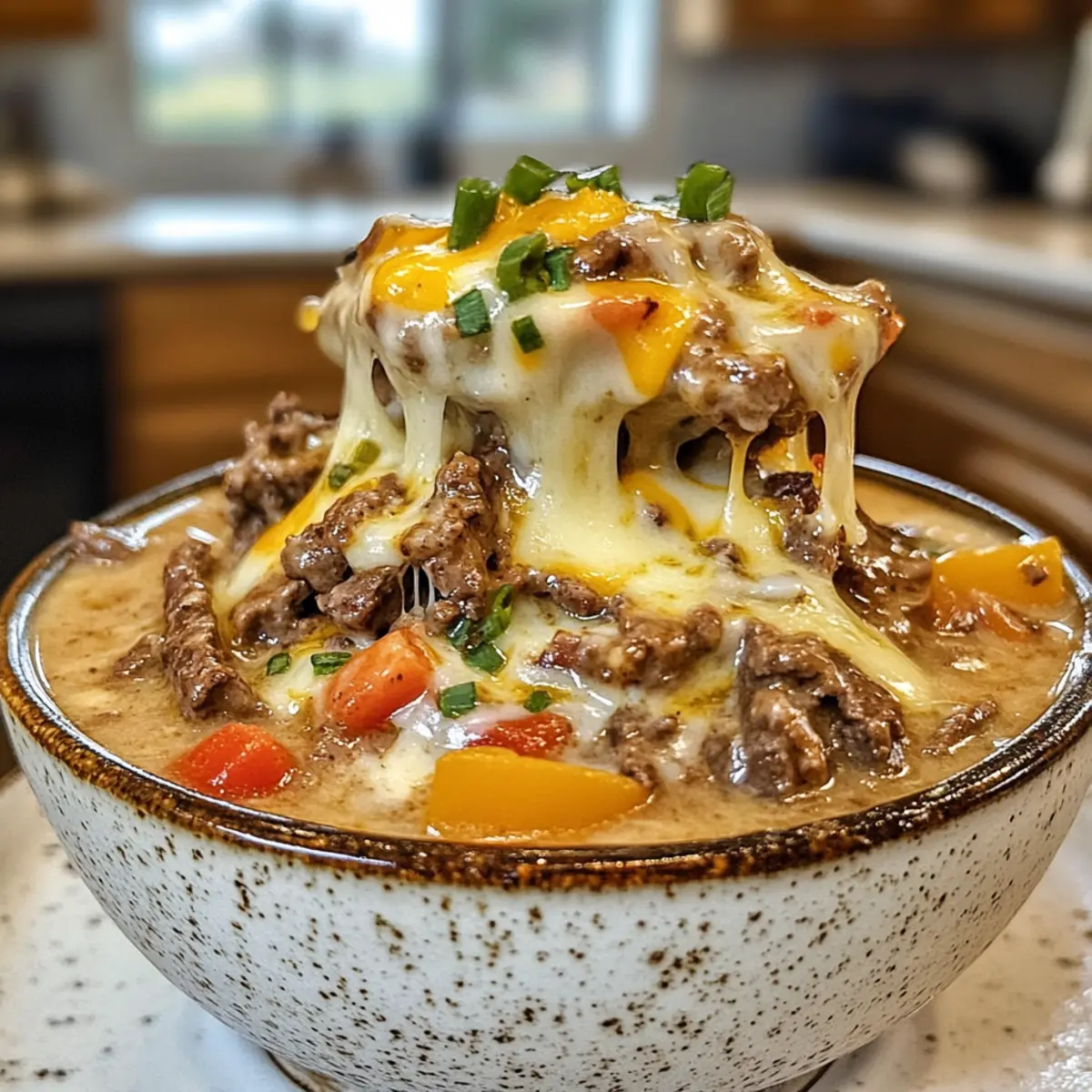 Ultimate One Pot Philly Cheesesteak Soup Delight