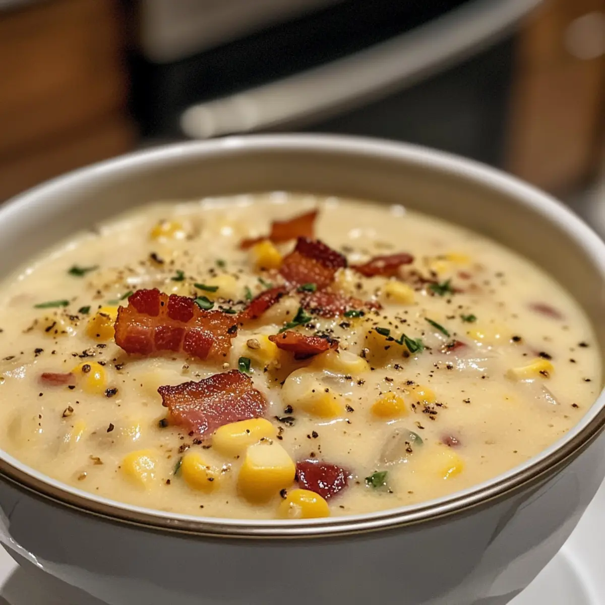 Creamy Cozy Corn Chowder with Bacon