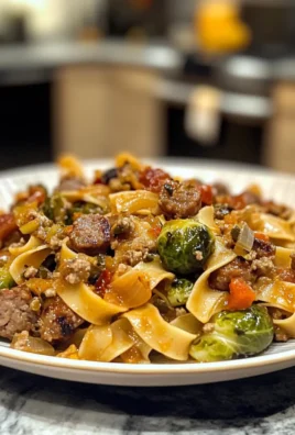 Hearty Cozy Autumn Dinner: Sausage, Pasta, Brussels Sprouts Delight