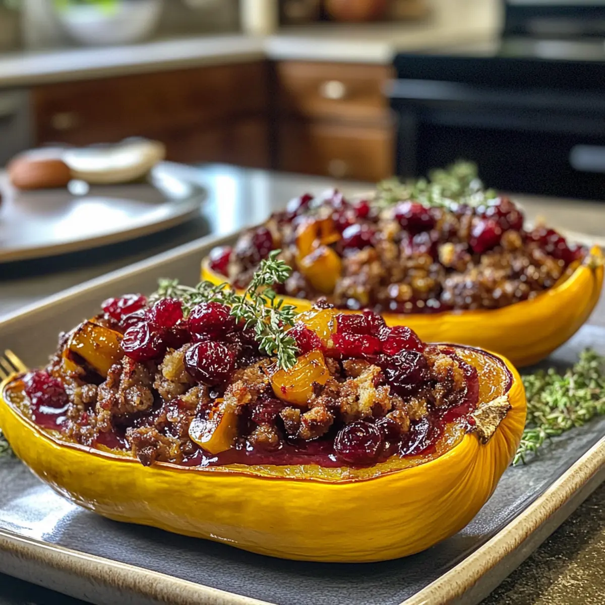 Cozy Rich Roasted Chestnut Cranberry Stuffed Squash Recipe