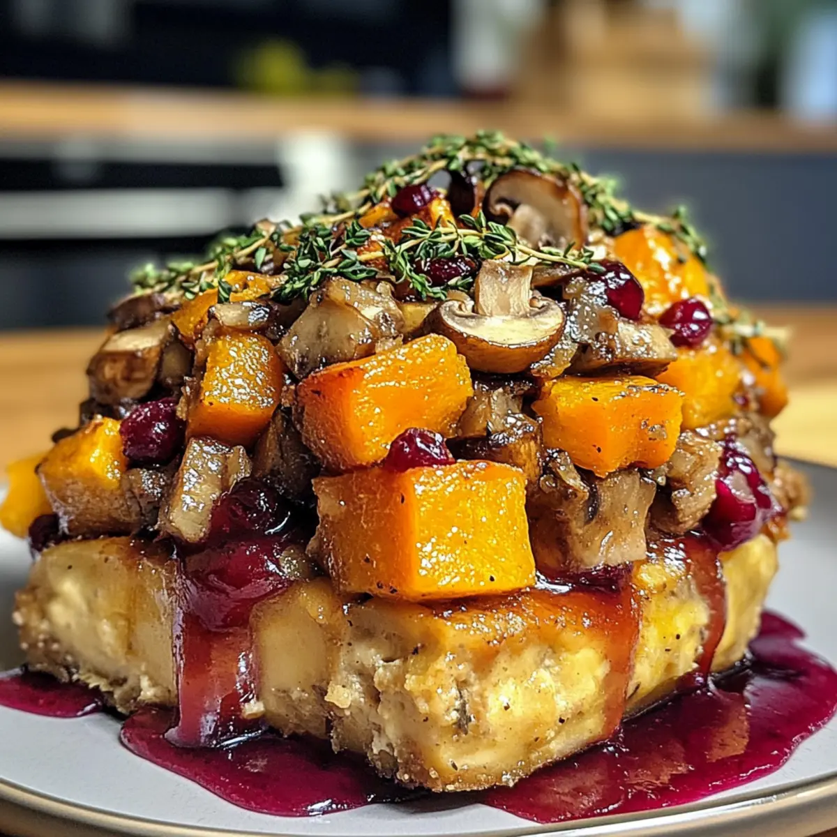Irresistible Savory Butternut Squash Vegducken with Mushroom-Cranberry Stuffing