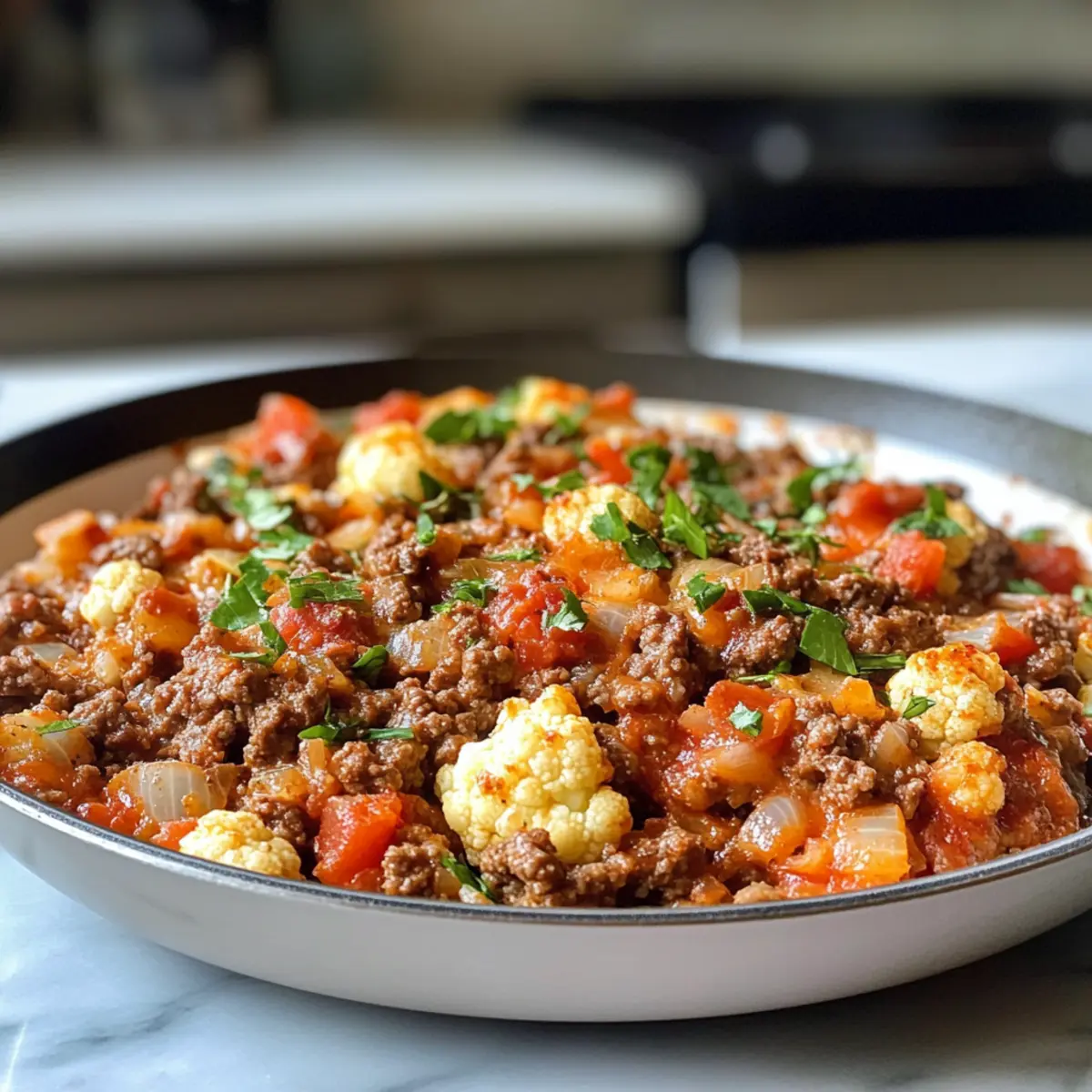 Savory Ultimate Keto Italian Ground Beef and Cauliflower Skillet