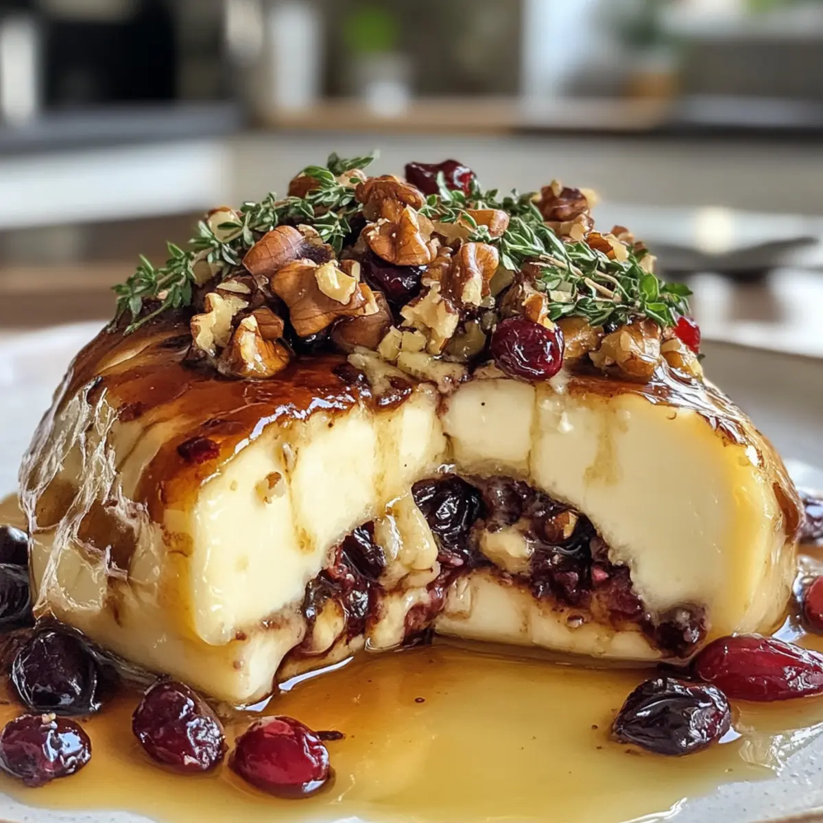 Decadent Baked Stuffed Brie with Savory Cranberries & Walnuts