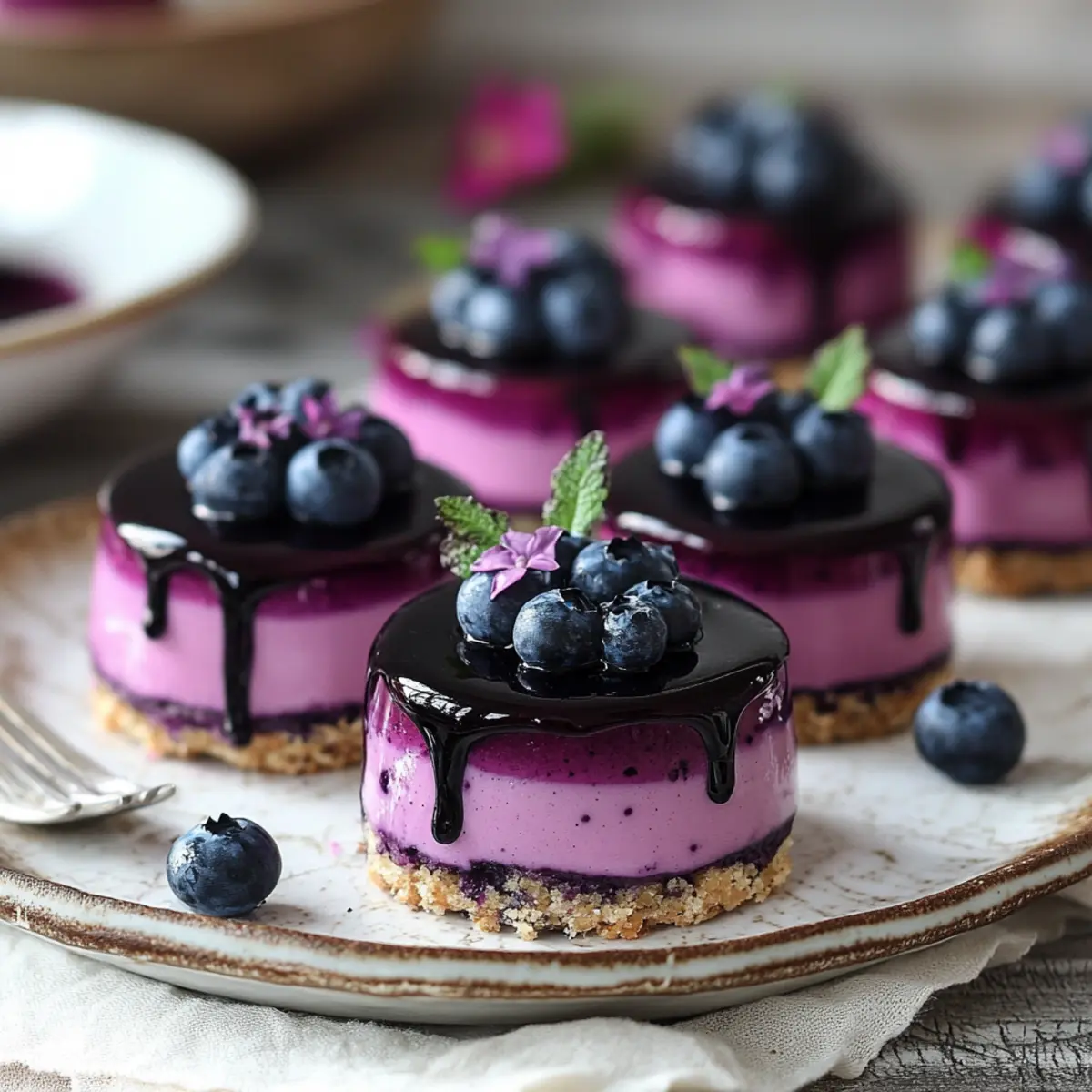 Irresistible Creamy Mini Blueberry Mousse Cakes with Mirror Glaze