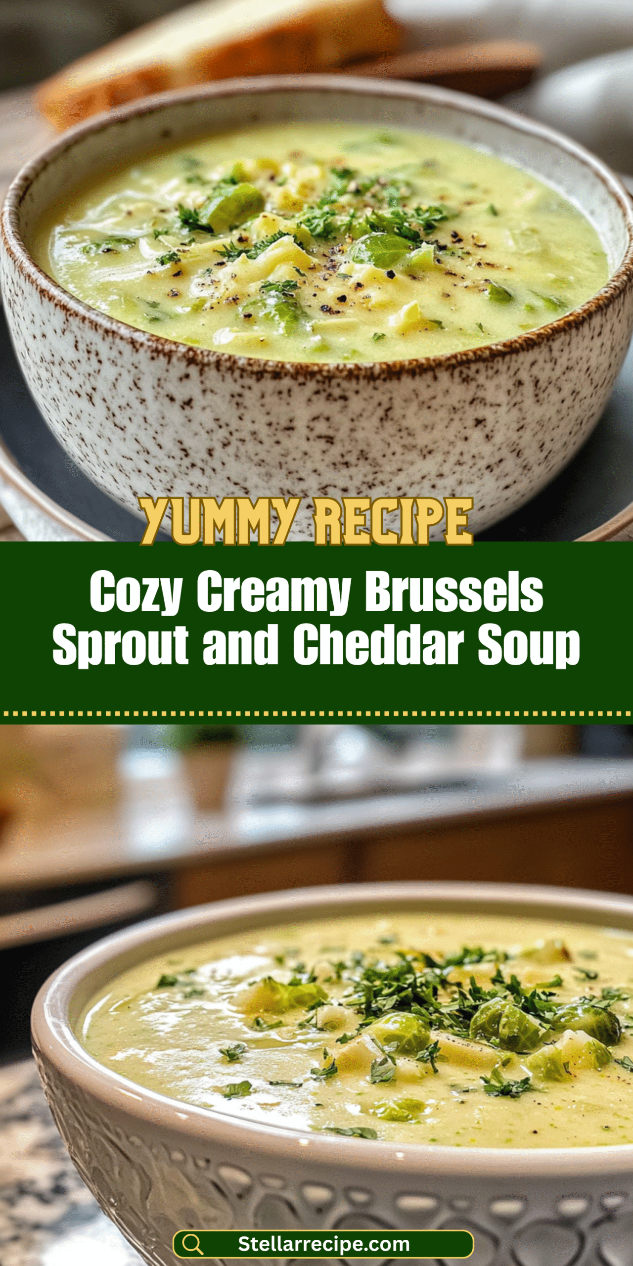 Cozy Creamy Brussels Sprout and Cheddar Soup