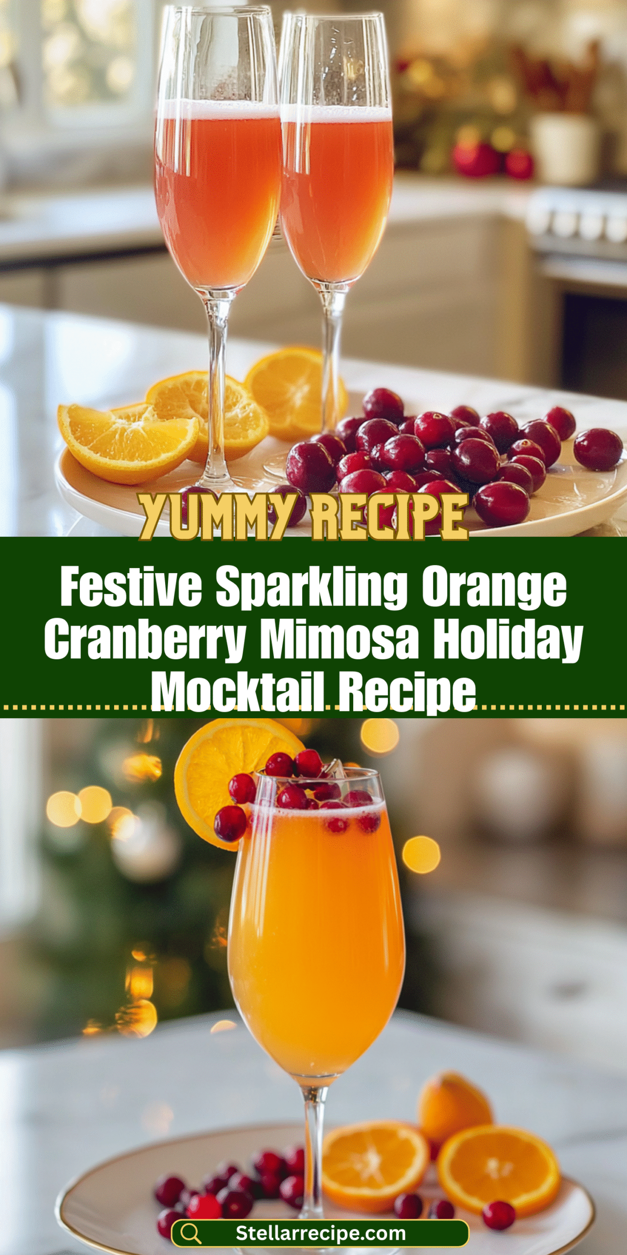 Festive Sparkling Orange Cranberry Mimosa Holiday Mocktail Recipe