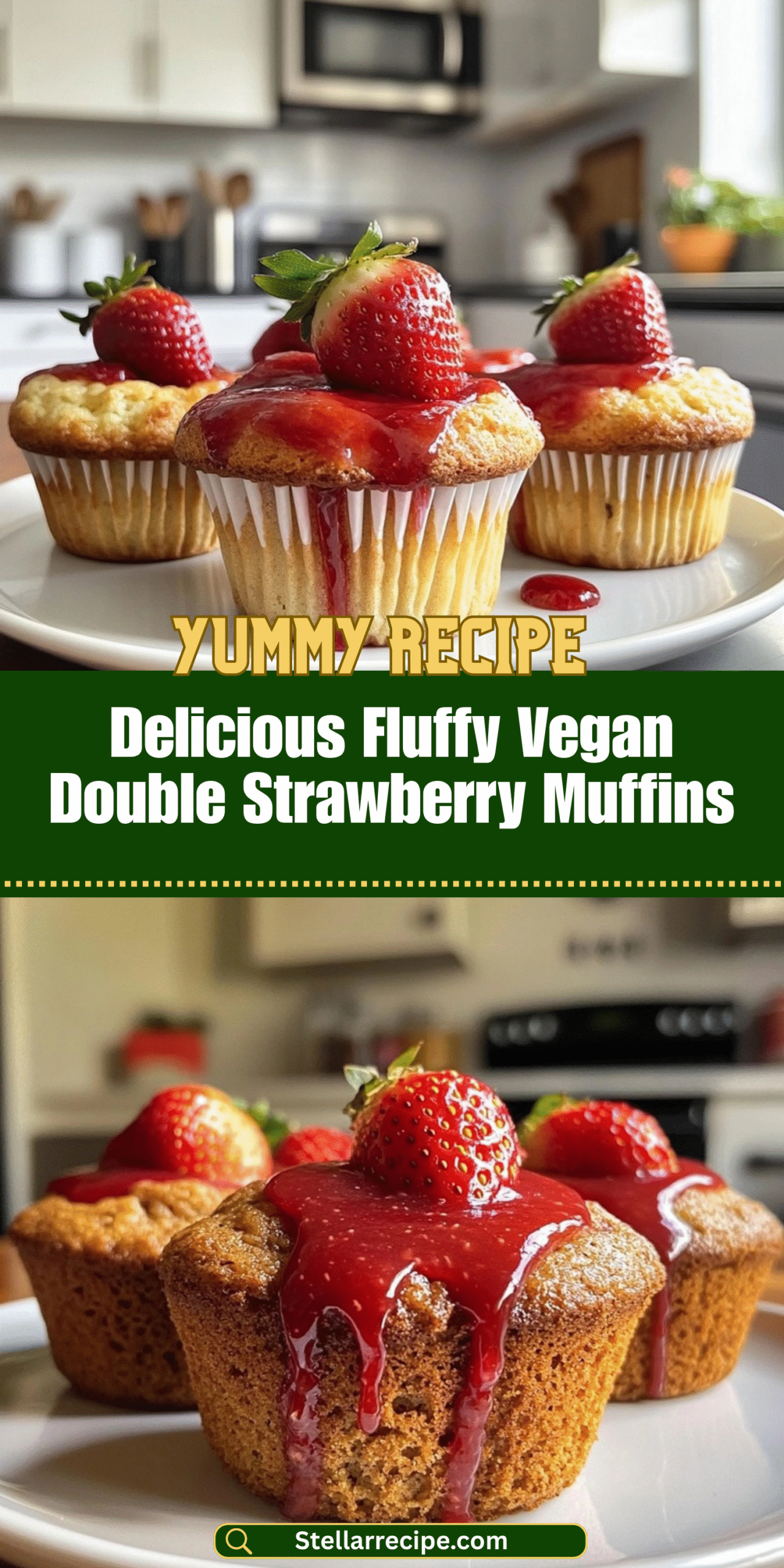 Delicious Fluffy Vegan Double Strawberry Muffins