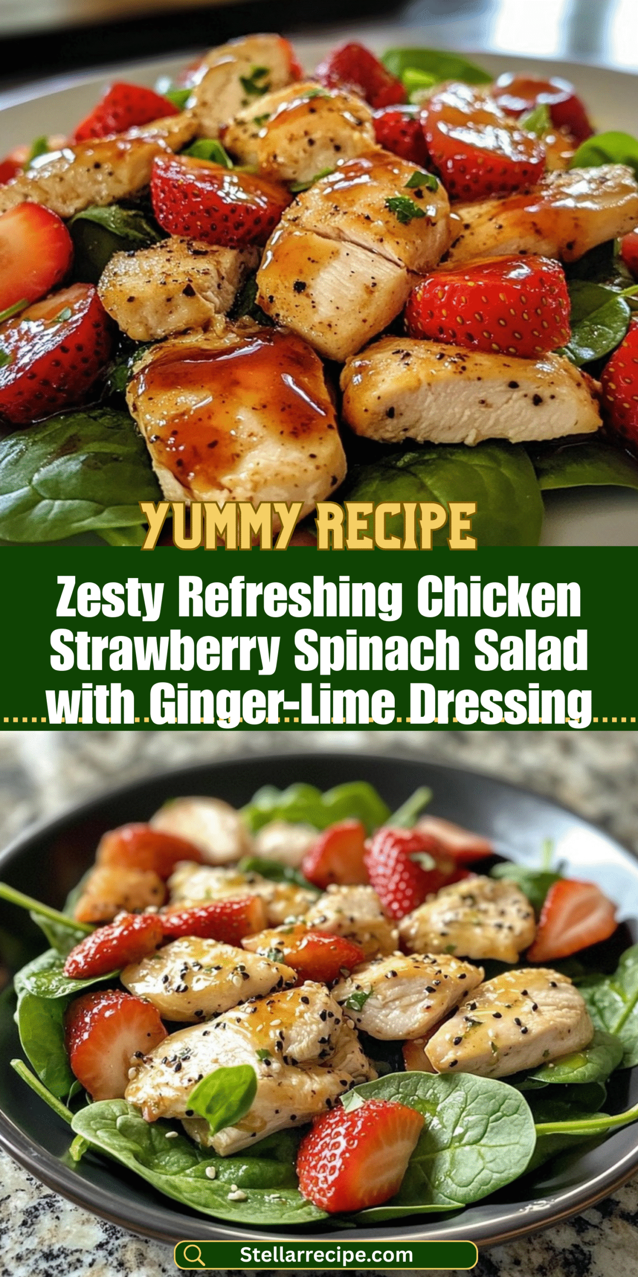 Zesty Refreshing Chicken Strawberry Spinach Salad with Ginger-Lime Dressing