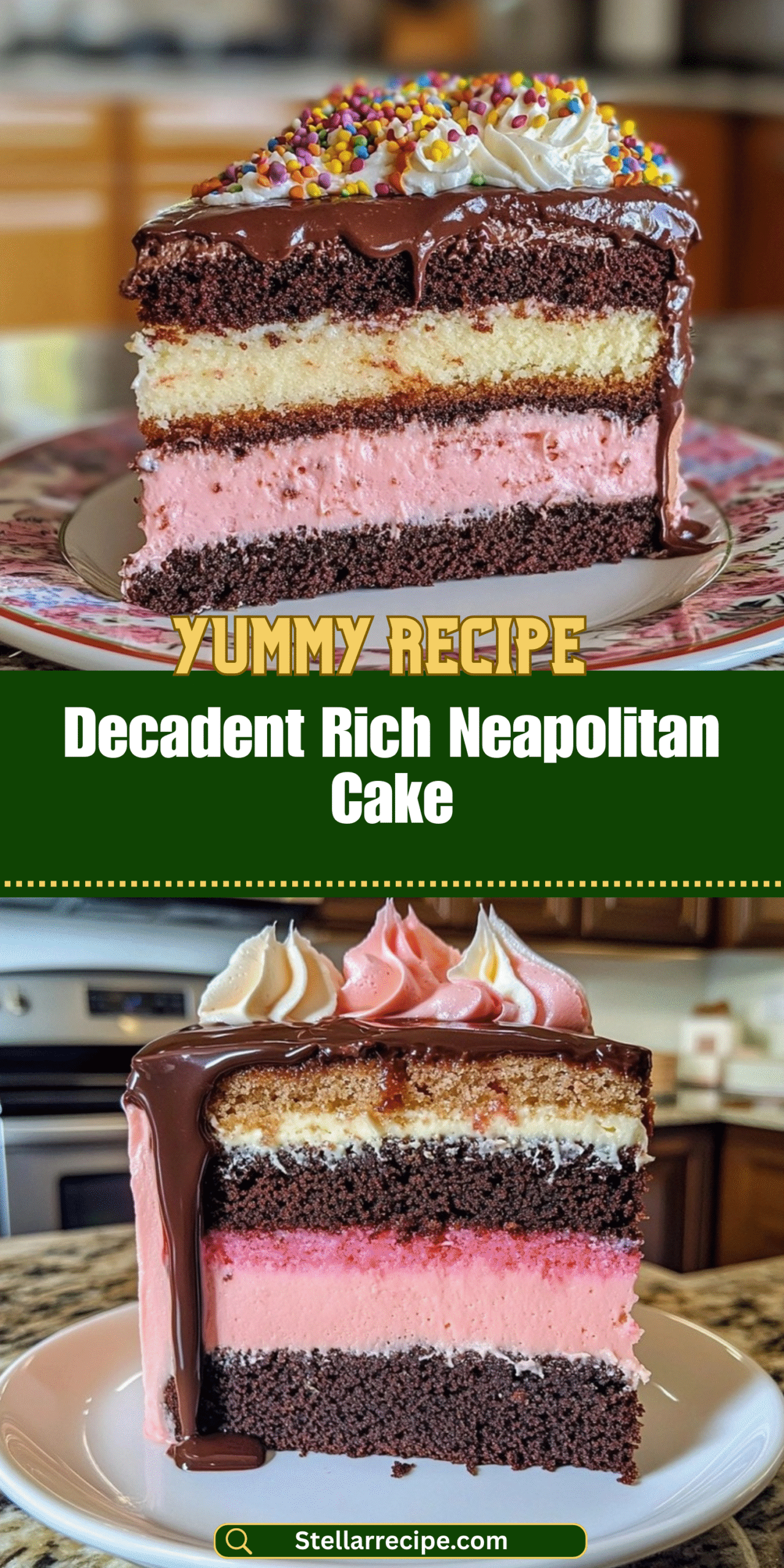 Decadent Rich Neapolitan Cake