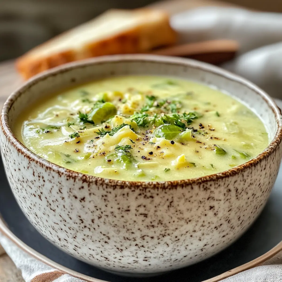 Cozy Creamy Brussels Sprout and Cheddar Soup