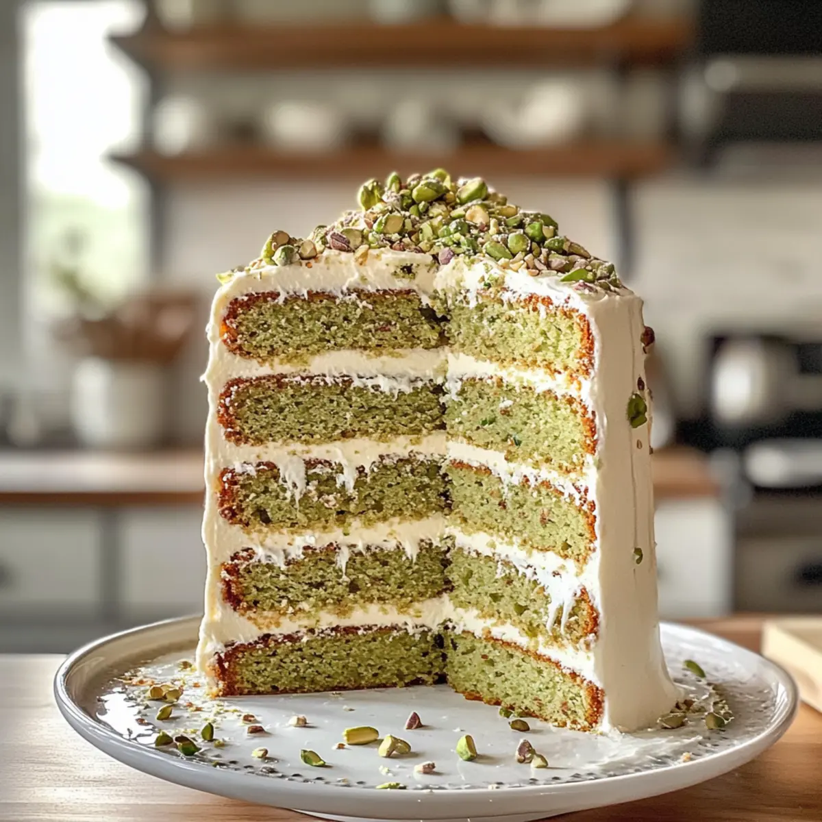 Decadent Pistachio Layer Cake with Cream Cheese Buttercream