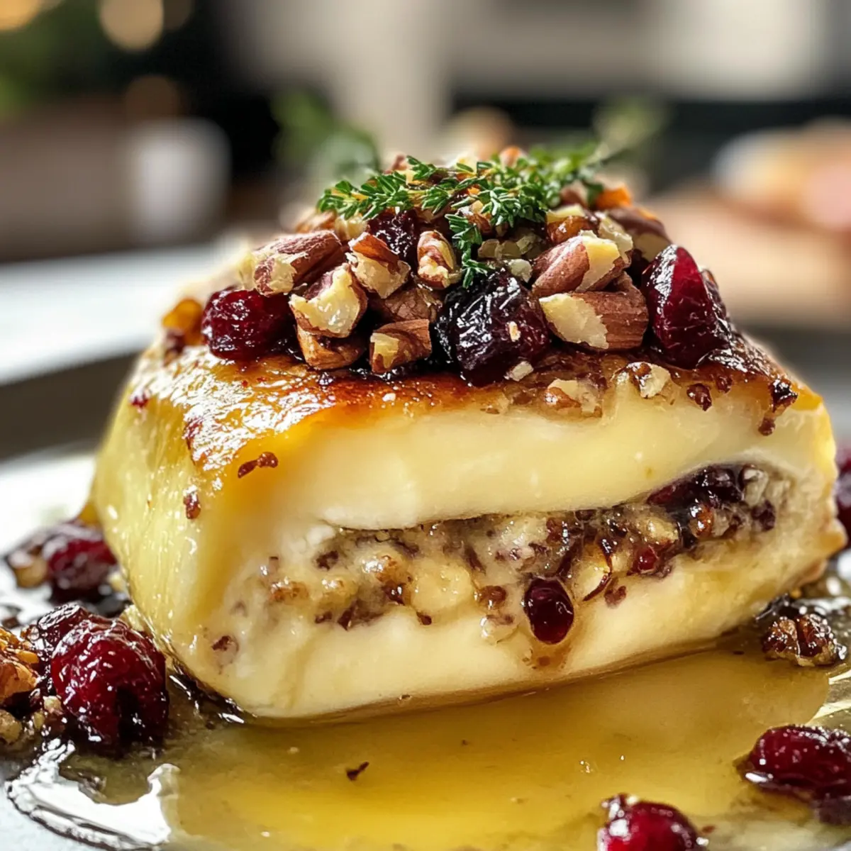 Decadent Rich Baked Stuffed Brie with Cranberries & Walnuts