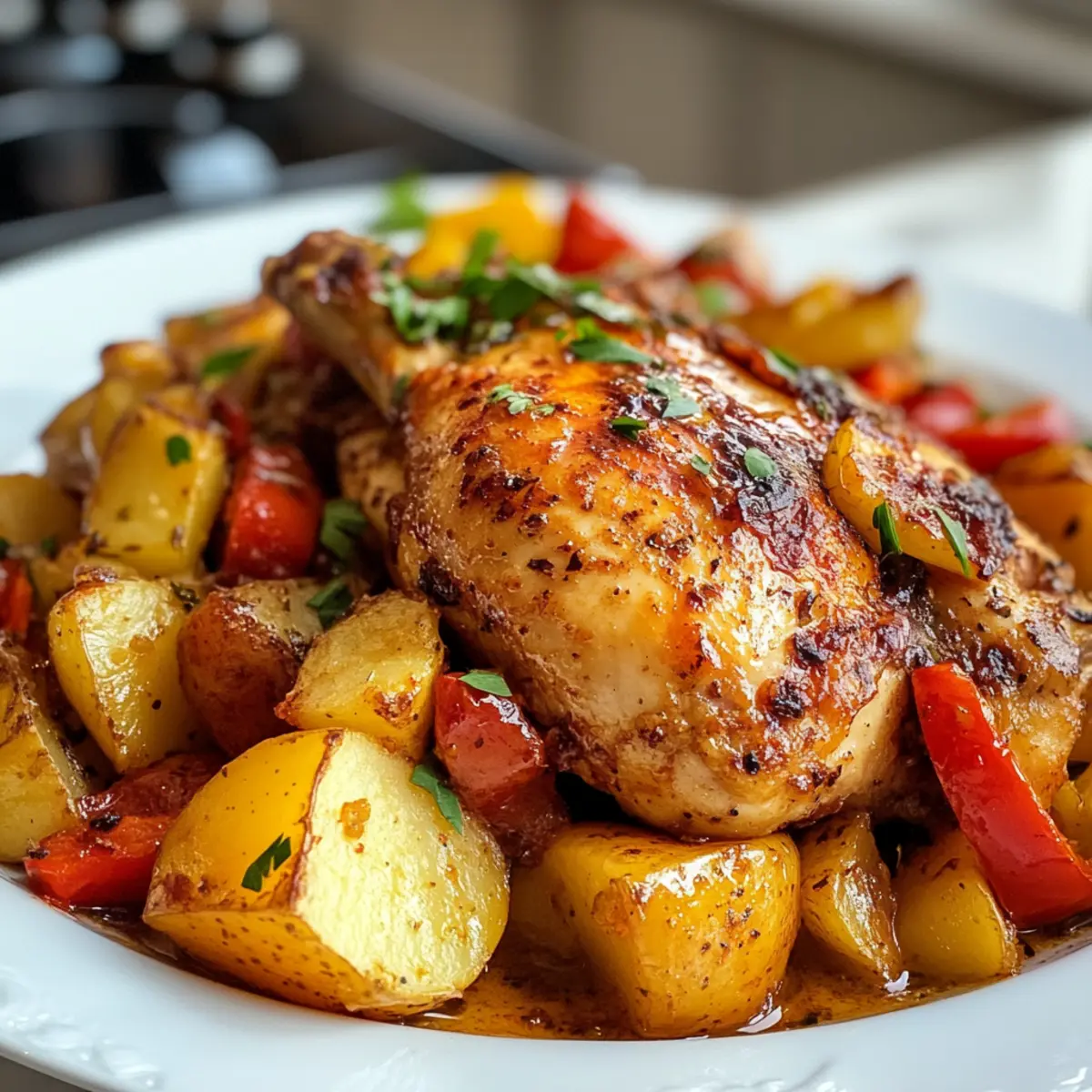 Delicious Flavorful Paprika-Roast Chicken with Potatoes & Peppers