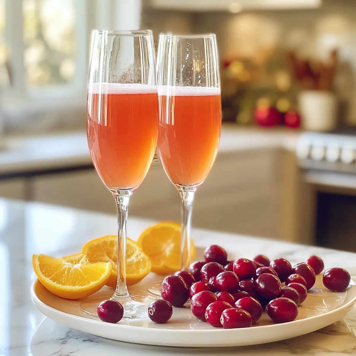 Festive Sparkling Orange Cranberry Mimosa Holiday Mocktail Recipe