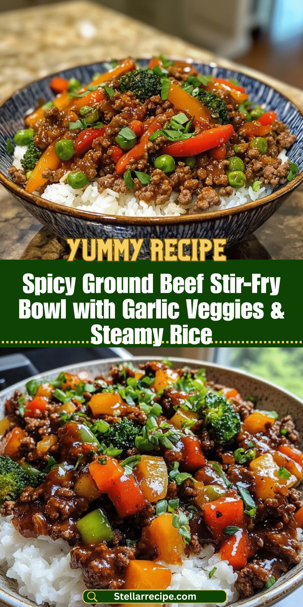 Spicy Ground Beef Stir-Fry Bowl with Garlic Veggies & Steamy Rice