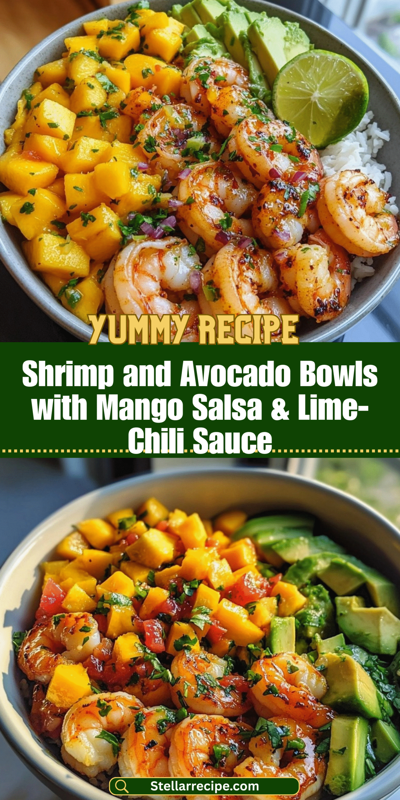 Shrimp and Avocado Bowls with Mango Salsa & Lime-Chili Sauce