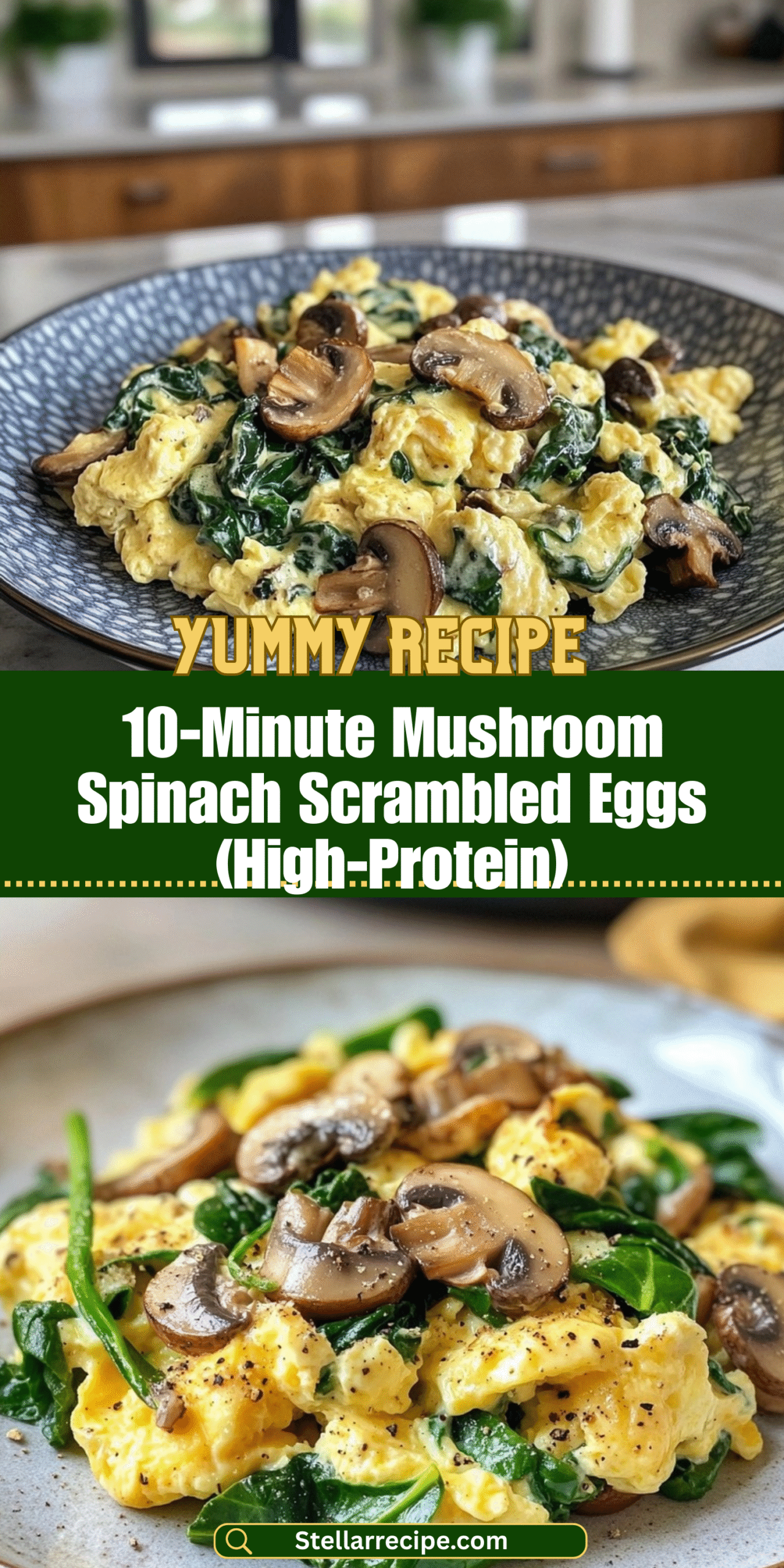 10-Minute Mushroom Spinach Scrambled Eggs (High-Protein)