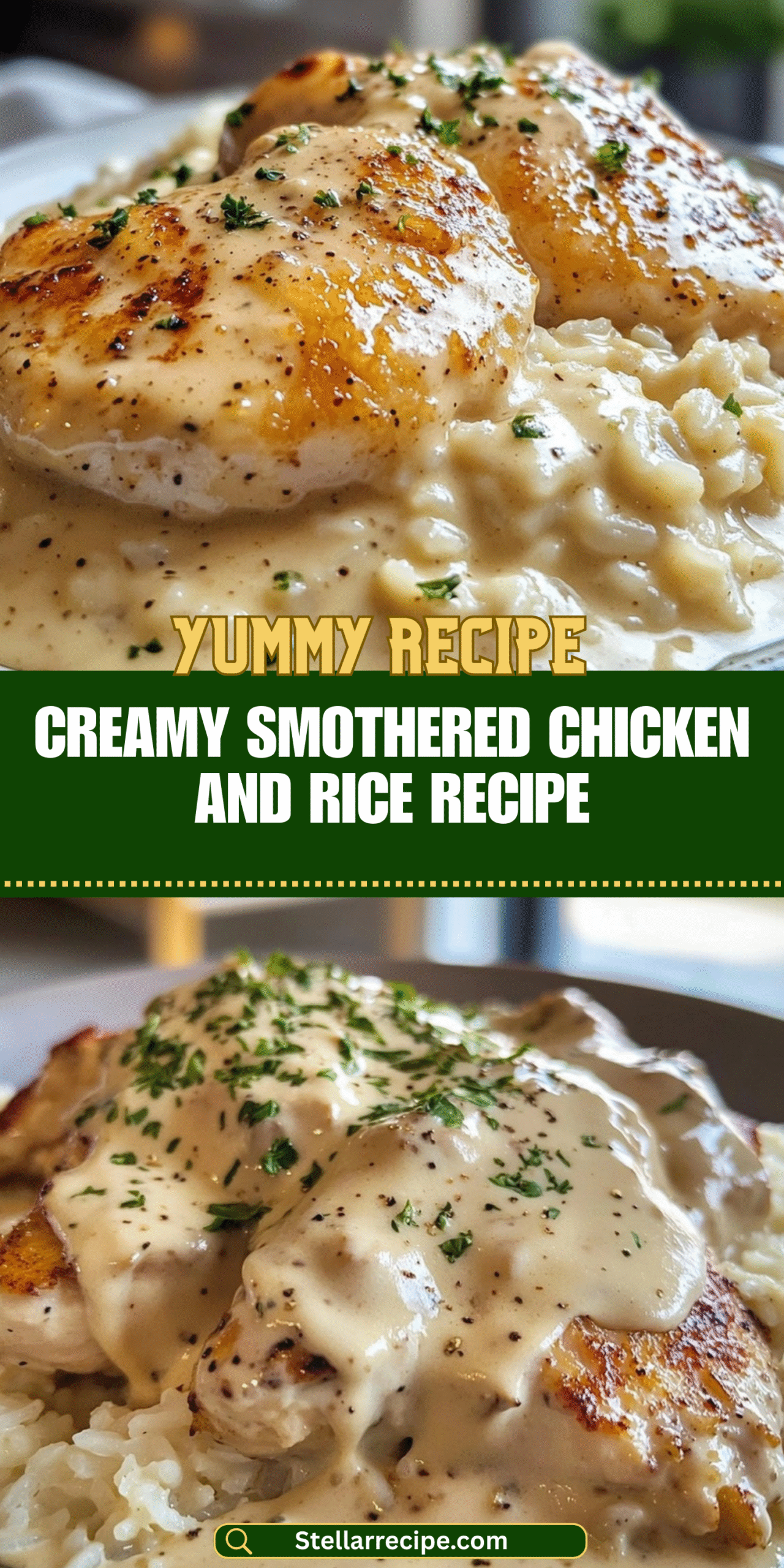 CREAMY SMOTHERED CHICKEN AND RICE RECIPE