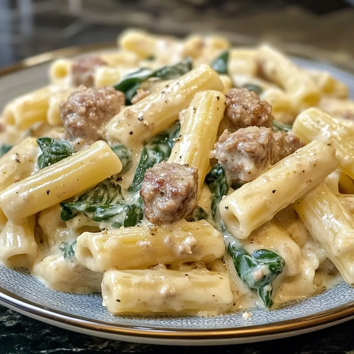 One Pot Creamy Sausage and Spinach Pasta