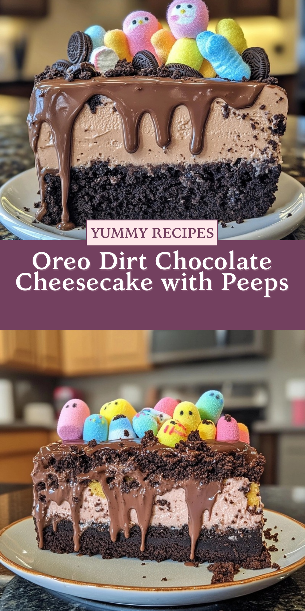 Oreo Dirt Chocolate Cheesecake with Peeps
