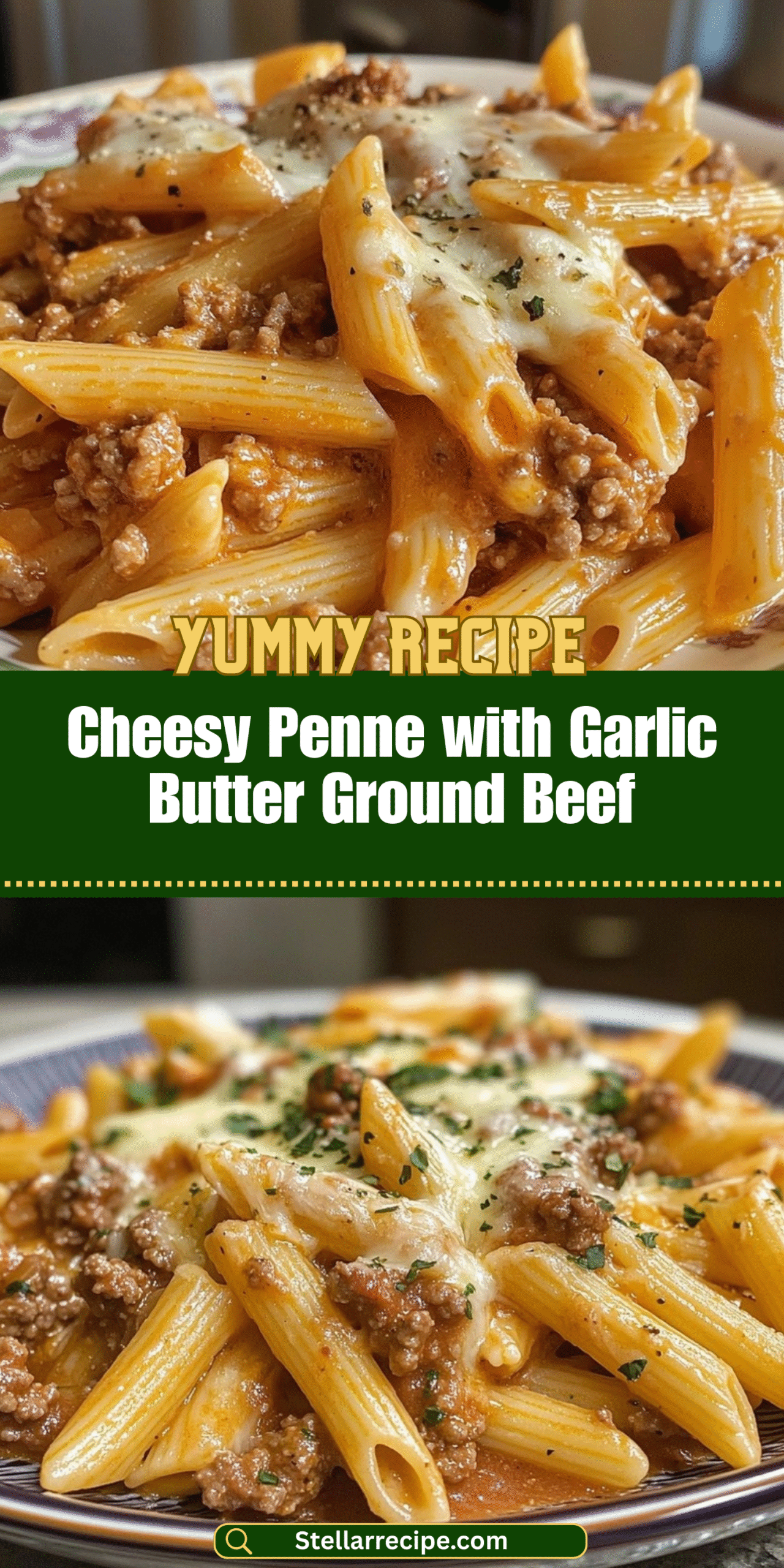 Cheesy Penne with Garlic Butter Ground Beef