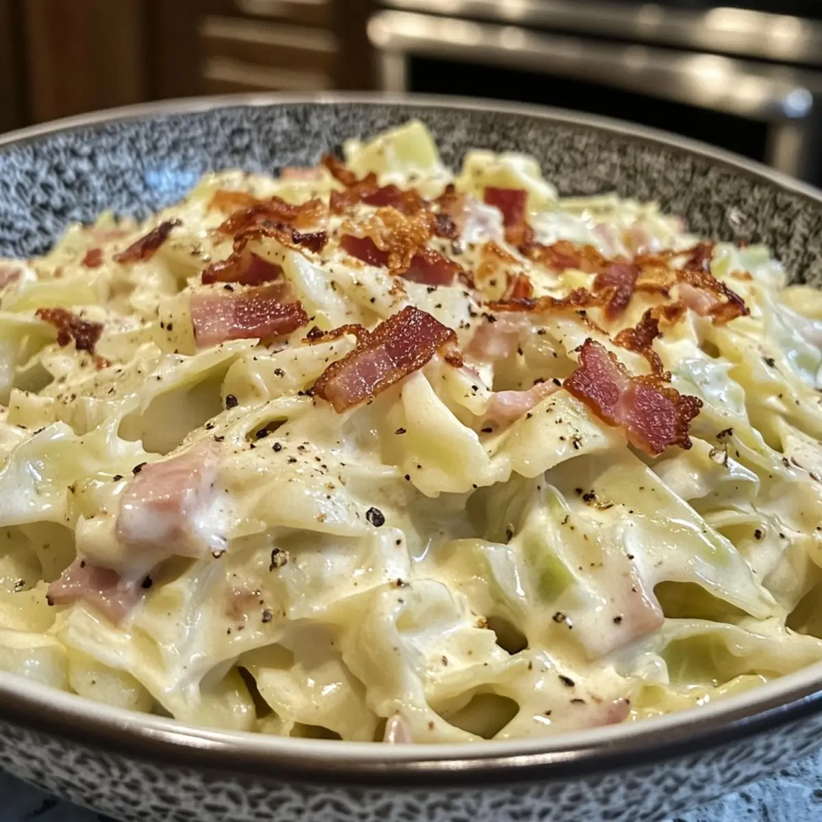 Cabbage Alfredo with Crispy Pancetta