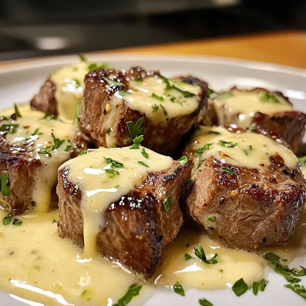 Garlic Butter Steak Bites with Parmesan Cream Sauce