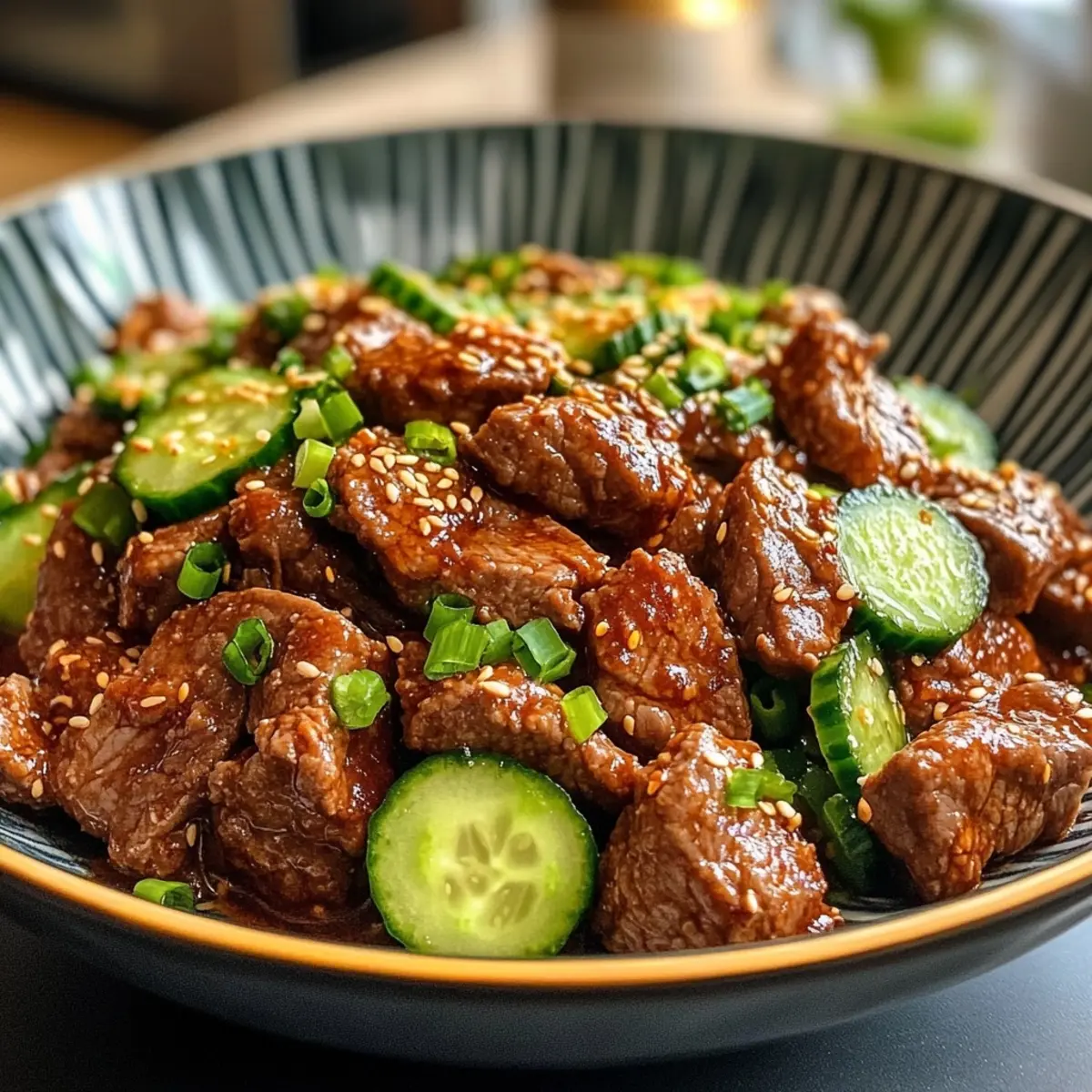 Spicy Keto Korean Beef with Cucumber Salad Dish