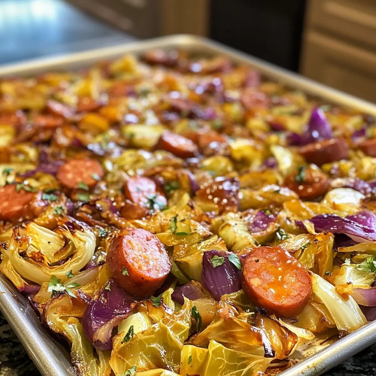 Sheet Pan Blistered Cabbage and Kielbasa