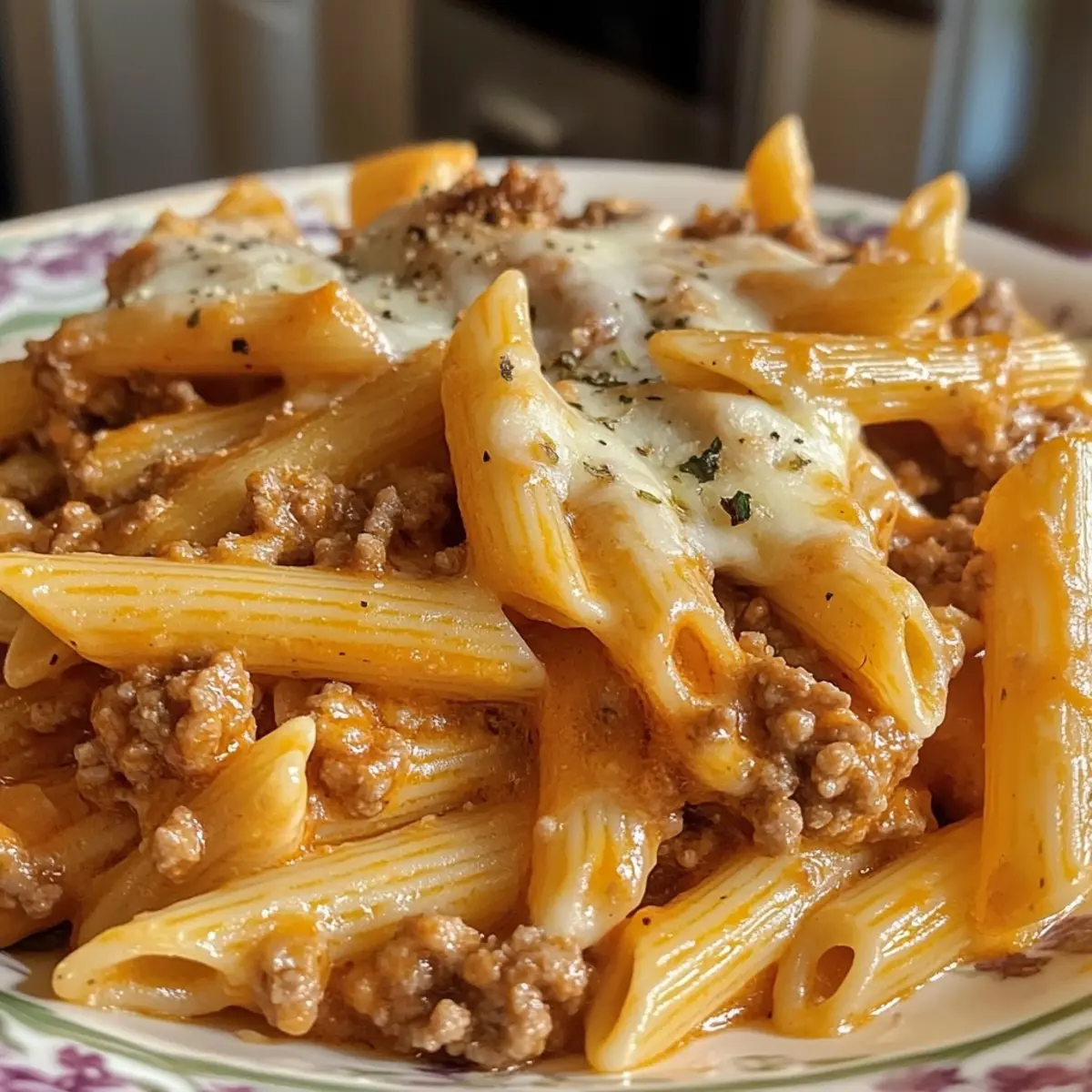 Cheesy Penne with Garlic Butter Ground Beef