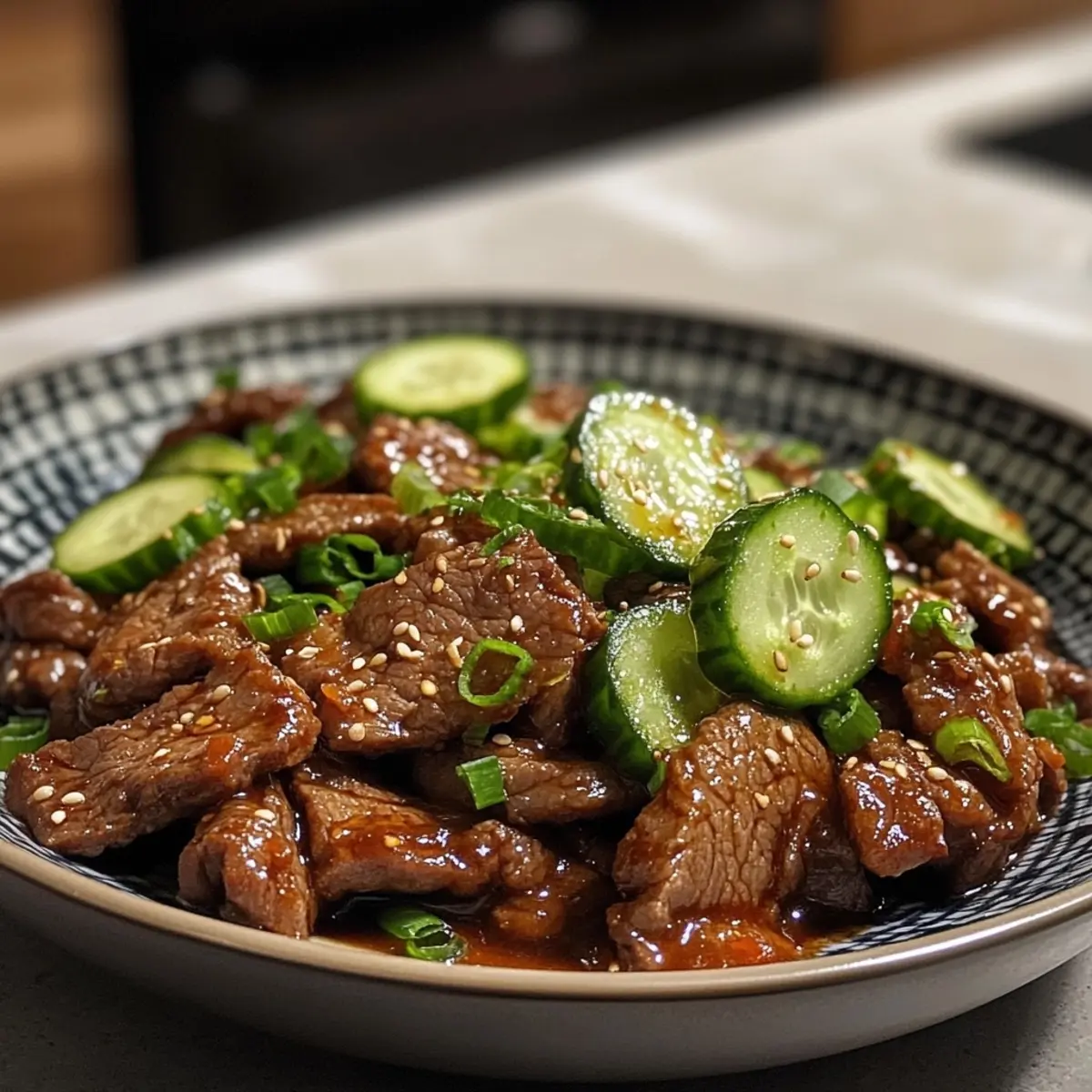 Keto Korean Beef with Cucumber Salad Dish