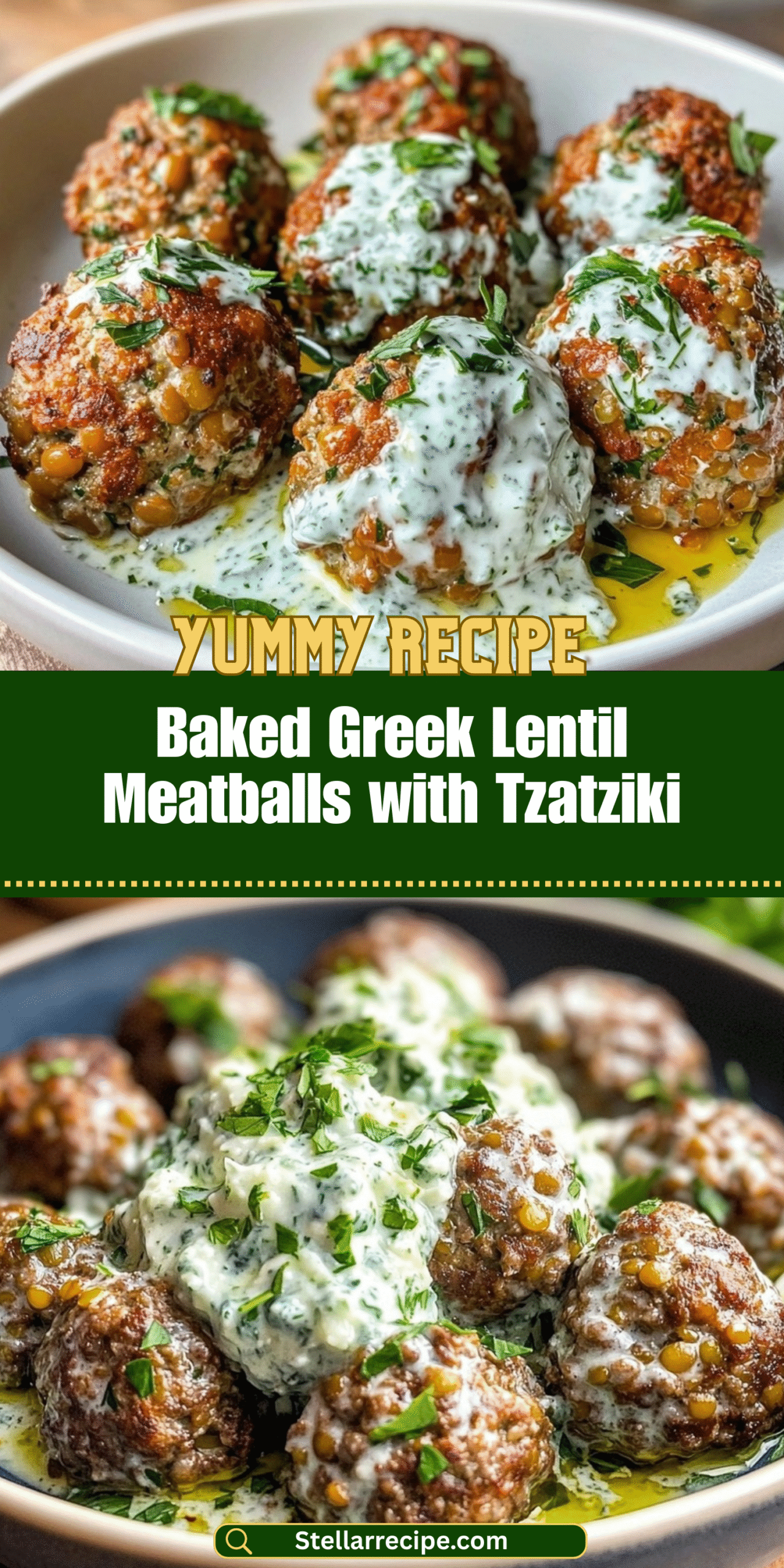 Baked Greek Lentil Meatballs with Tzatziki