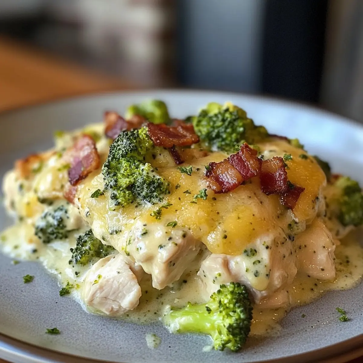 Creamy Low Carb Chicken Casserole with Broccoli and Bacon