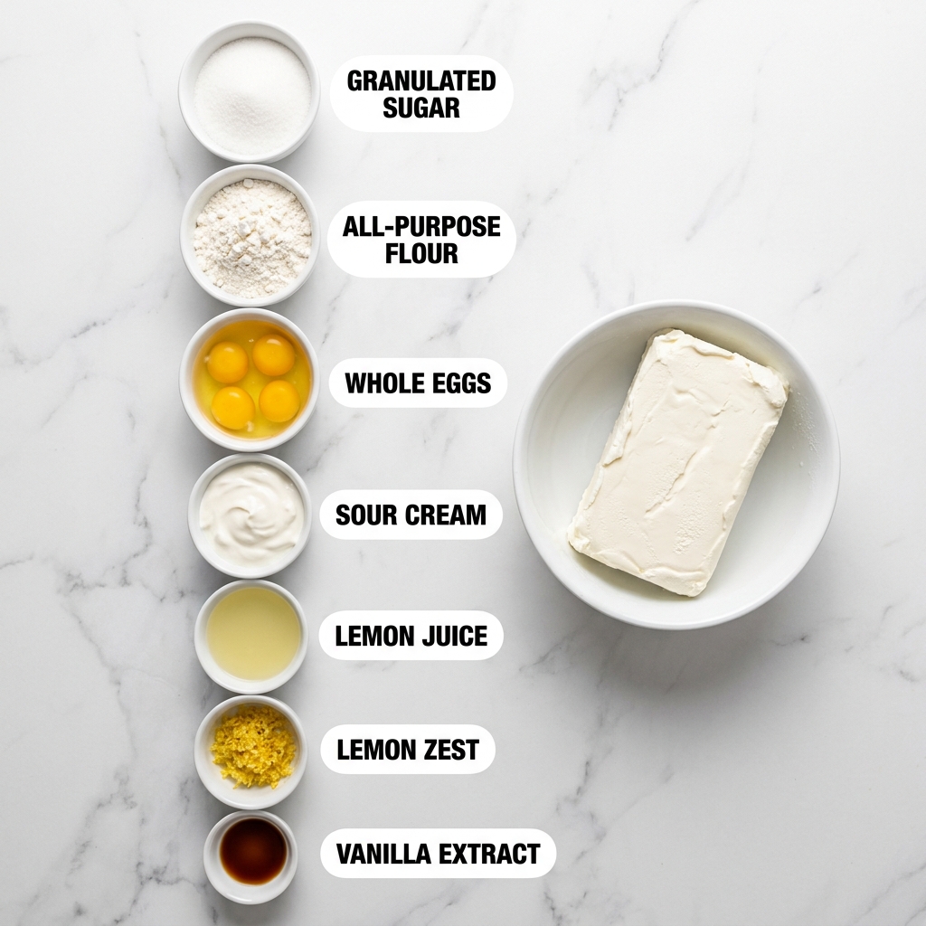 thick bakery style lemon cream cheesecake - ingredients